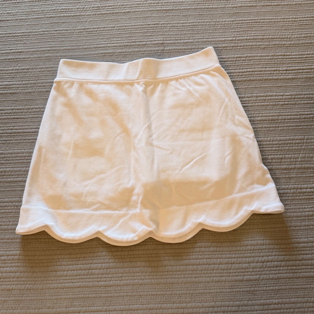 T by Talbots Women's White Scalloped Hem Tennis Golf Skort Pique Zip Pockets SP